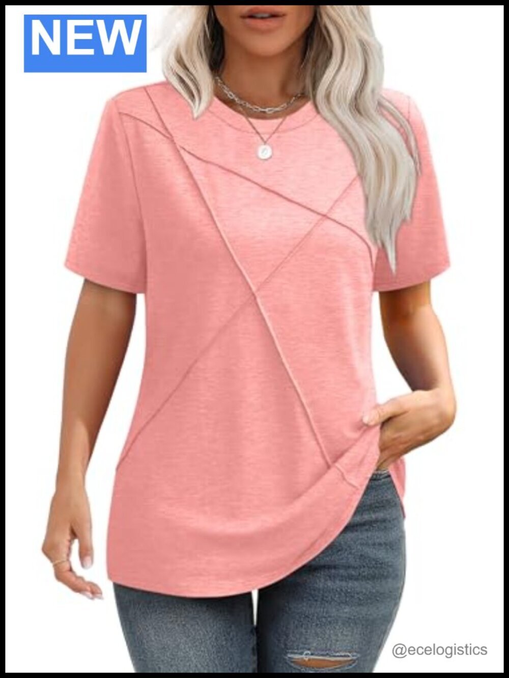 Pleated Crew Neck Short Sleeve Blouse Business Casual T-Shirt